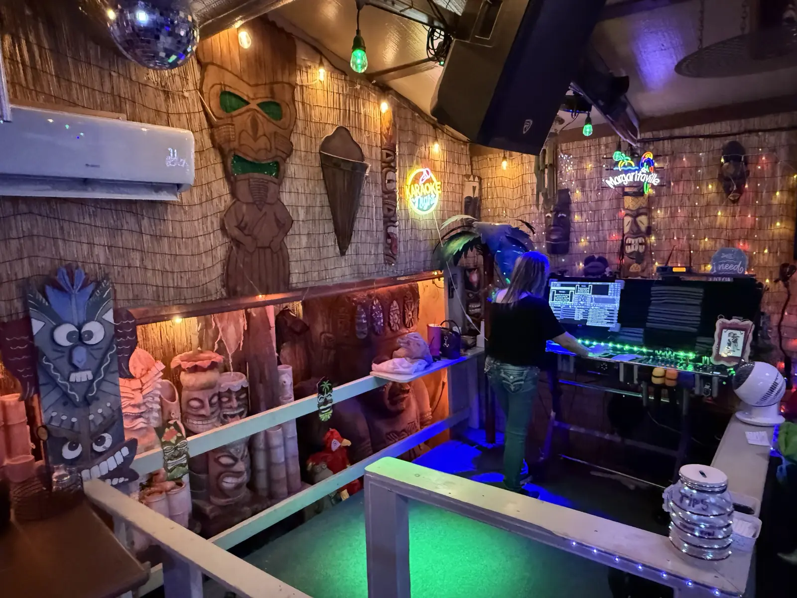 The karaoke booth, lit up